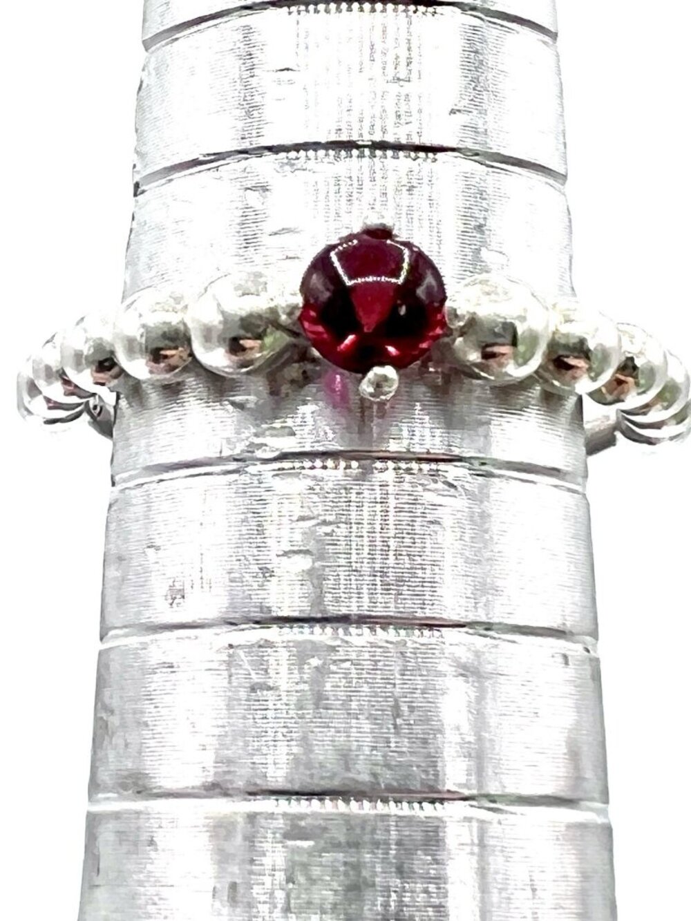 Authentic Pandora S925 ALE Beaded Band Ring wRed Stone – Size 6 (52) Sterling